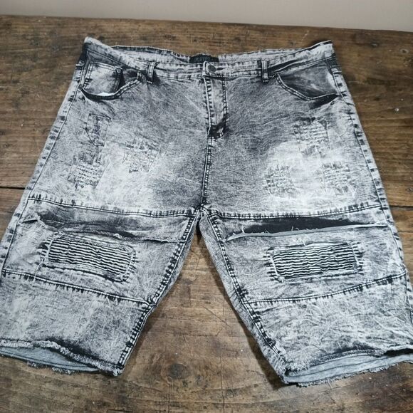 Encrypted Shorts Mens Sz 48 Denim Black Acid Wash Distressed Grunge - Picture 1 of 15